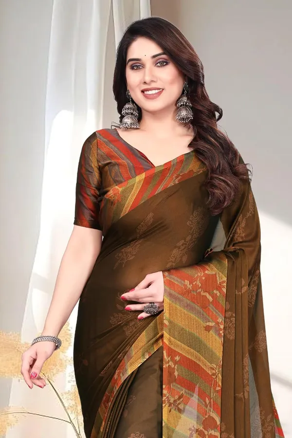 Brown_Chiffon_Printed_Chiffon_Saree_For_Women