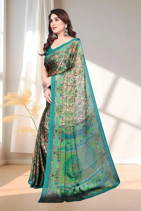 Turquoise_Chiffon_Printed_Chiffon_Saree_For_Women