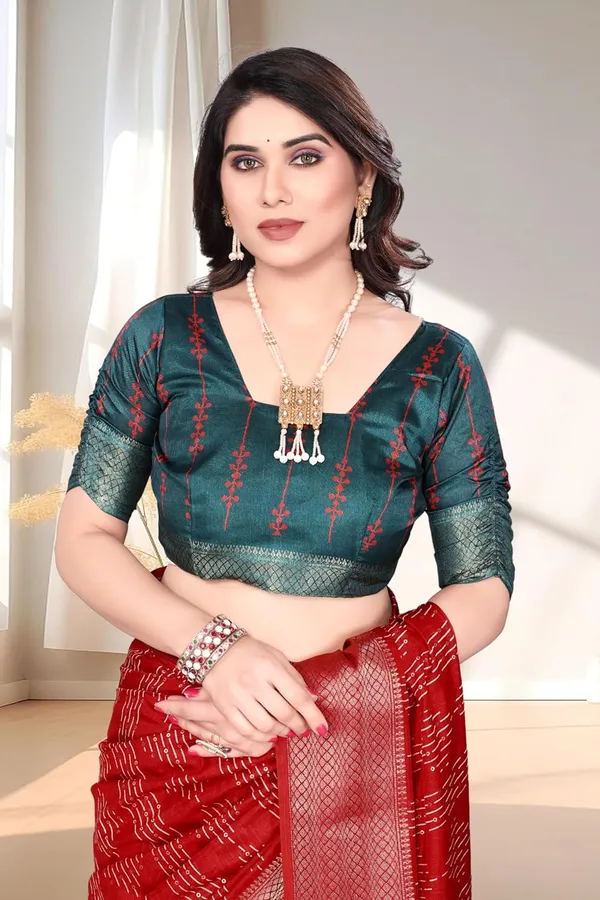 Red_Silk_Blend_Printed_Dola_Silk_Saree_For_Women