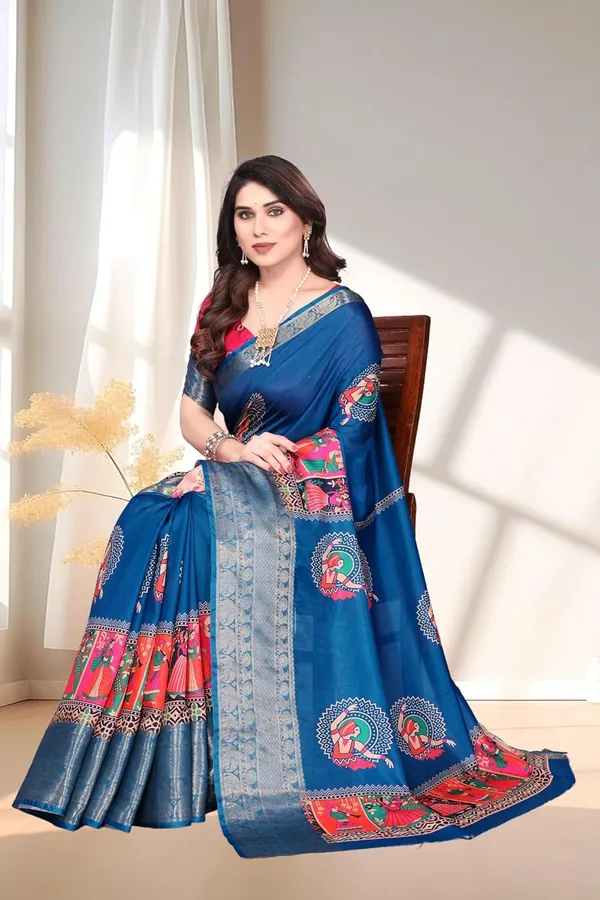 Blue_Silk_Blend_Bandhani_Marshmallow_Saree_For_Women