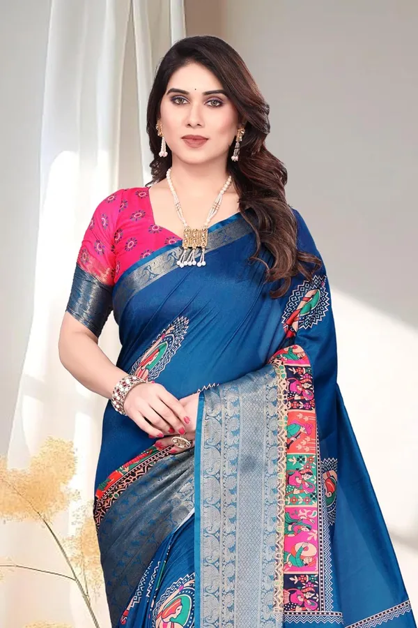 Blue_Silk_Blend_Bandhani_Marshmallow_Saree_For_Women