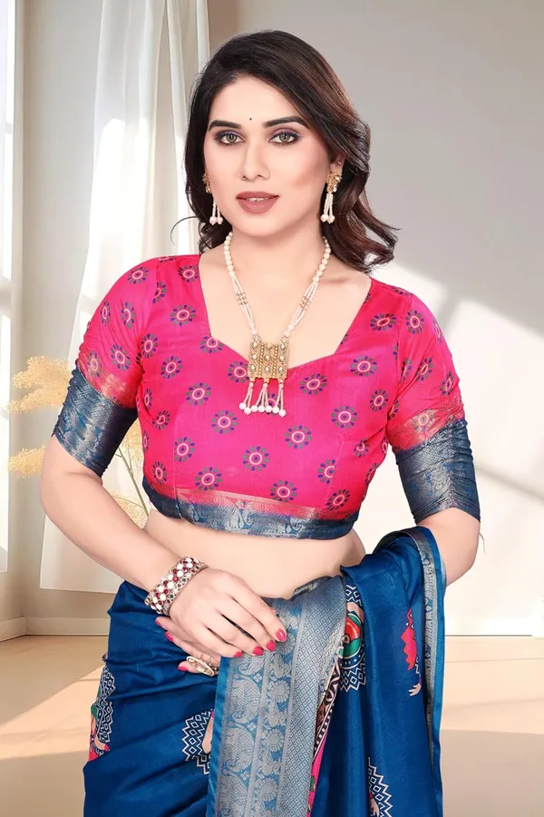 Blue_Silk_Blend_Bandhani_Marshmallow_Saree_For_Women