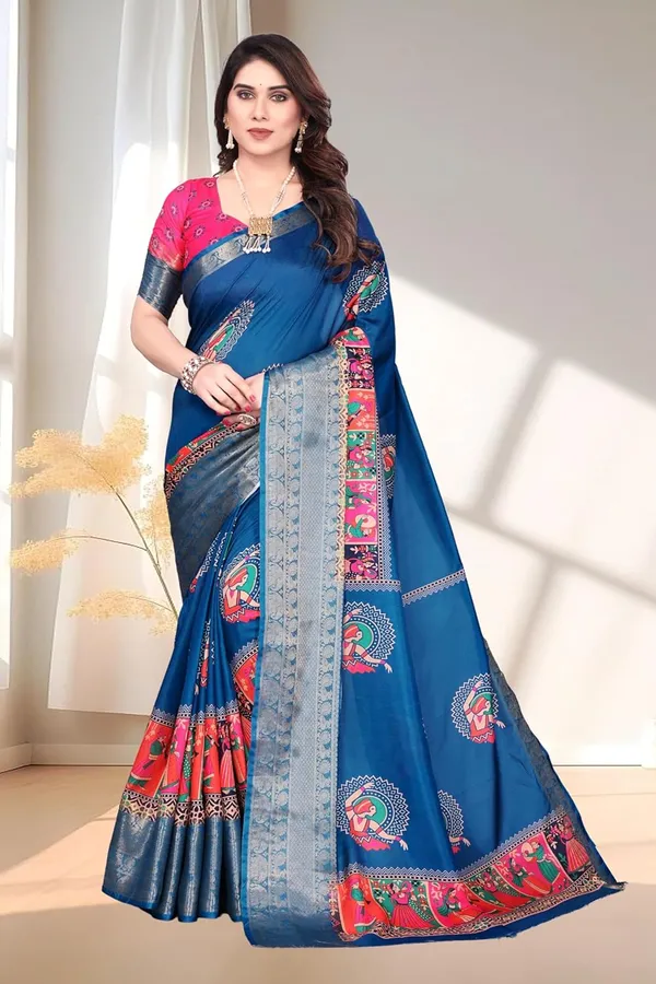 Blue_Silk_Blend_Bandhani_Marshmallow_Saree_For_Women