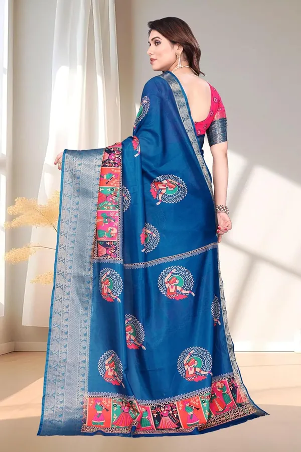 Blue_Silk_Blend_Bandhani_Marshmallow_Saree_For_Women