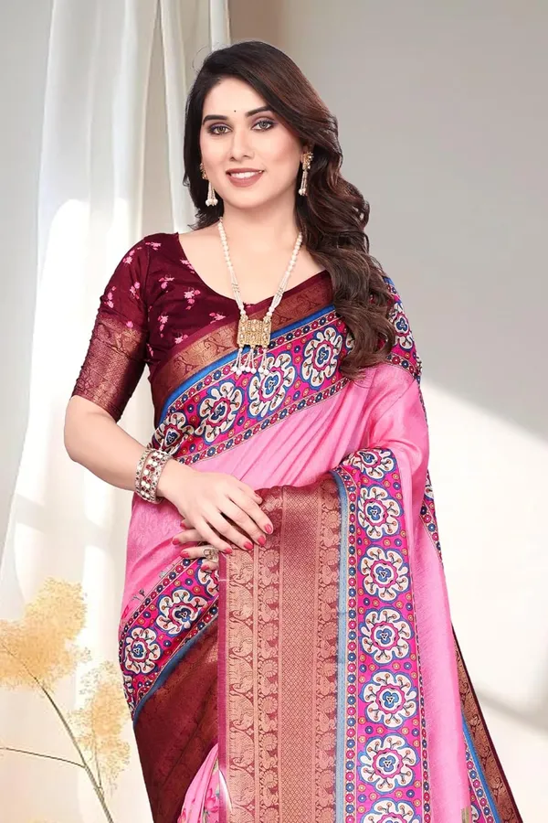 Pink_Silk_Blend_Printed_Dola_Silk_Saree_For_Women