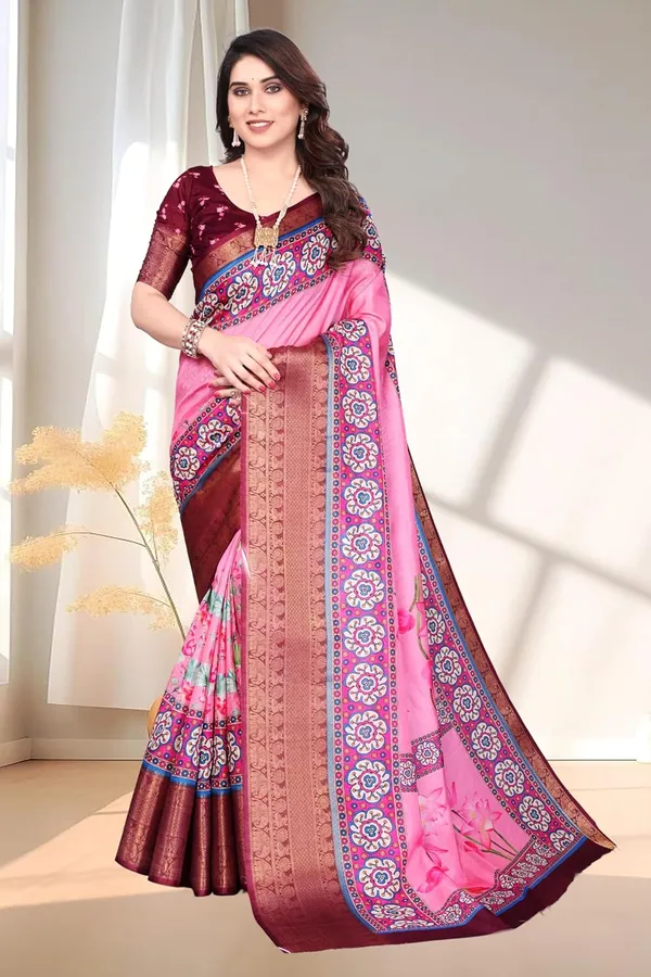 Pink_Silk_Blend_Printed_Dola_Silk_Saree_For_Women