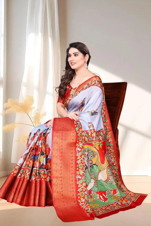 Aqua_Blue_Silk_Blend_Printed_Dola_Silk_Saree_For_Women