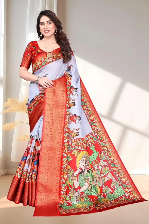 Aqua_Blue_Silk_Blend_Printed_Dola_Silk_Saree_For_Women