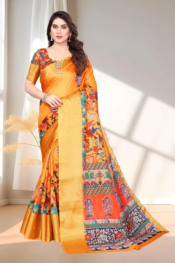 Orange_Silk_Blend_Printed_Dola_Silk_Saree_For_Women