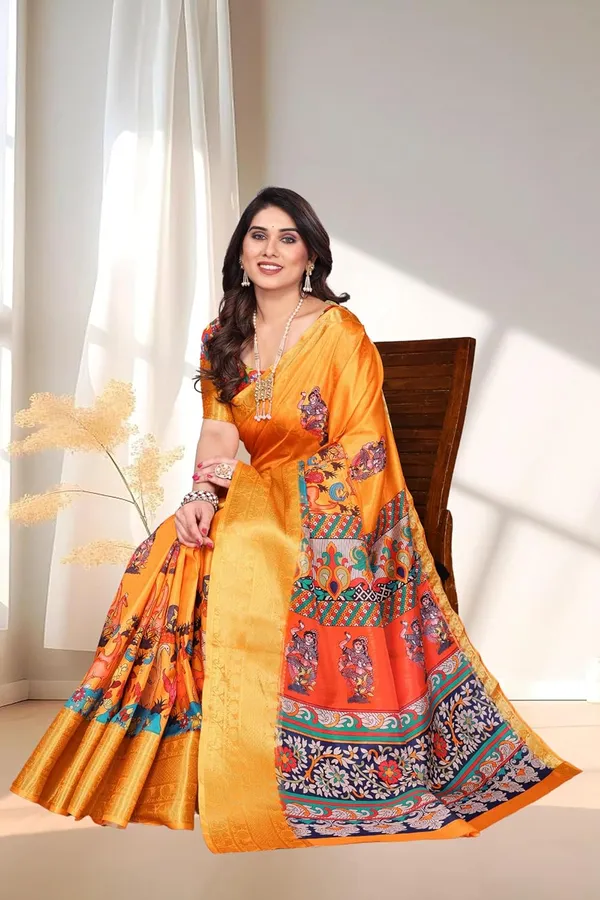 Orange_Silk_Blend_Printed_Dola_Silk_Saree_For_Women