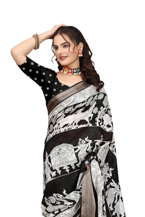 Black_And_White_Silk_Blend_Printed_Dola_Silk_Saree_For_Women