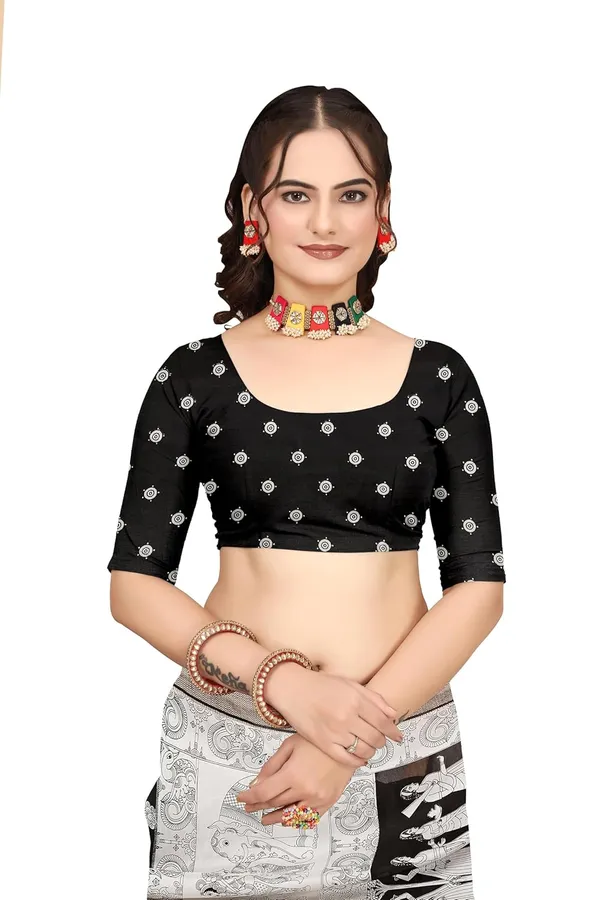 Black_And_White_Silk_Blend_Printed_Dola_Silk_Saree_For_Women