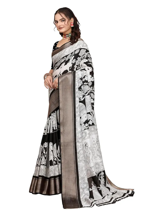 Black_And_White_Silk_Blend_Printed_Dola_Silk_Saree_For_Women