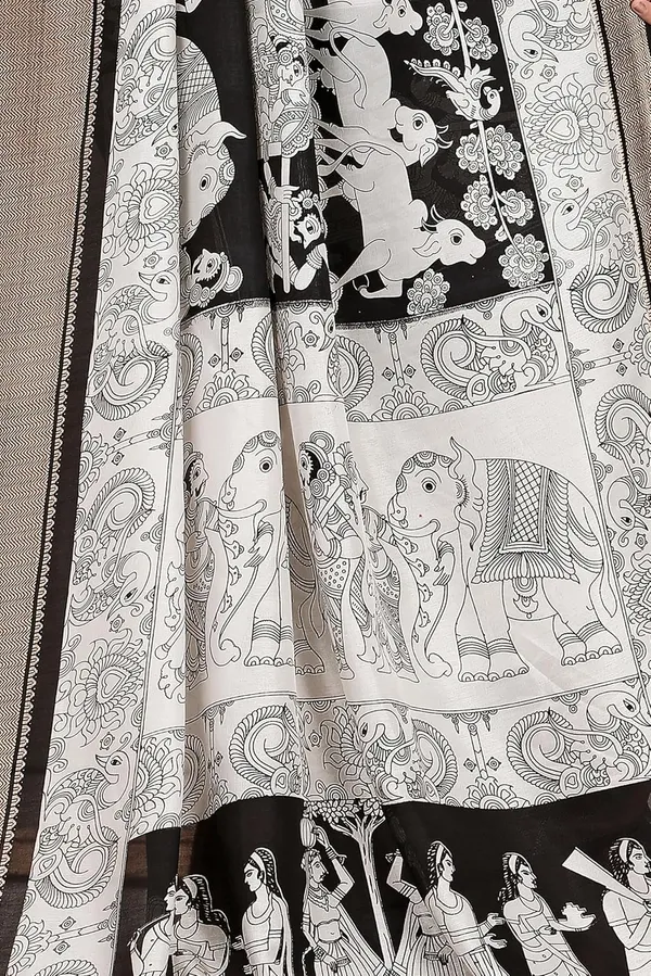 Black_And_White_Silk_Blend_Printed_Dola_Silk_Saree_For_Women