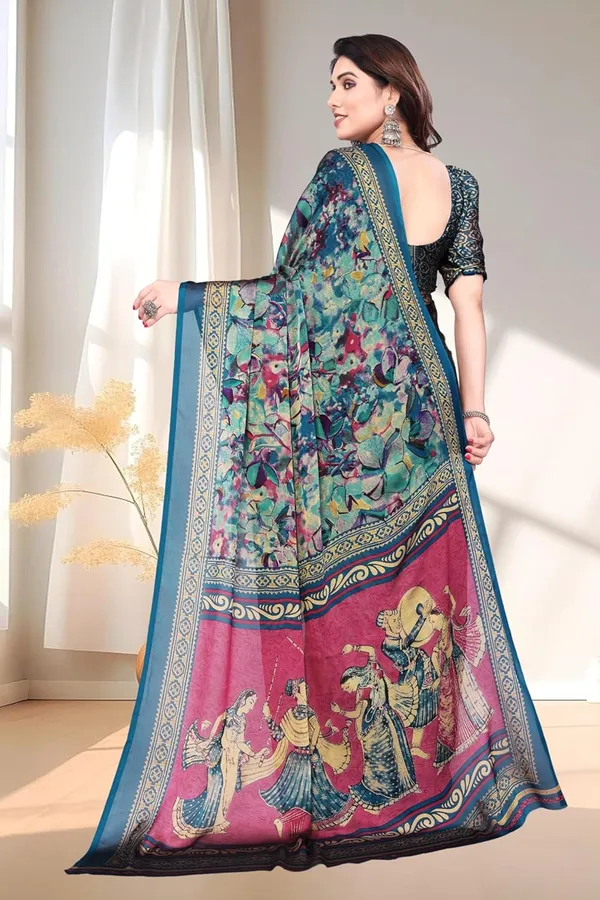 Turquoise_Chiffon_Printed_Chiffon_Saree_For_Women