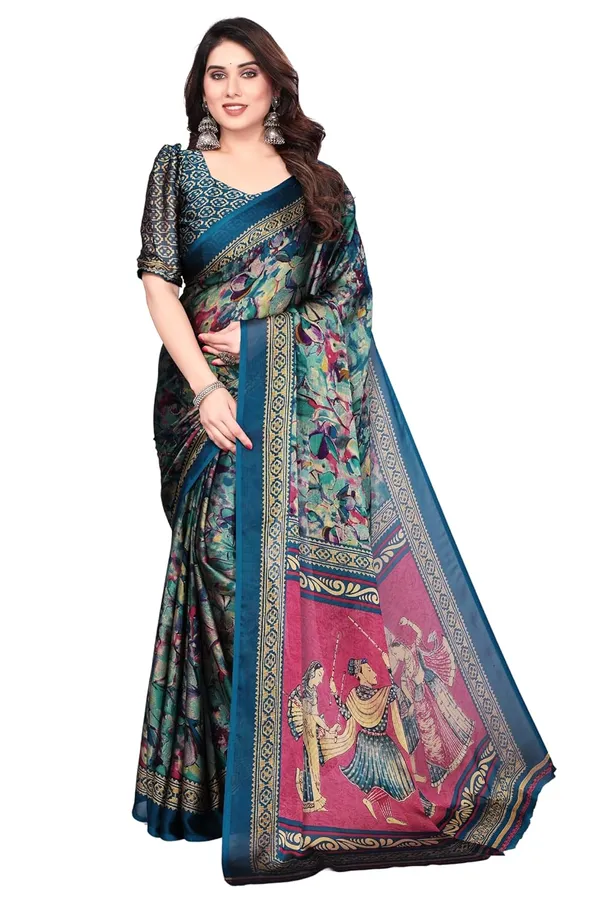 Turquoise_Chiffon_Printed_Chiffon_Saree_For_Women