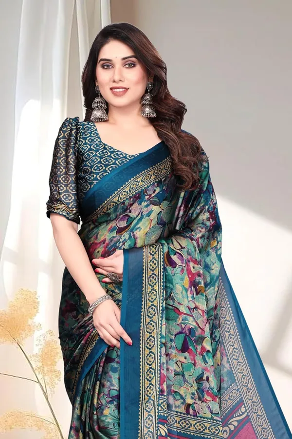 Turquoise_Chiffon_Printed_Chiffon_Saree_For_Women