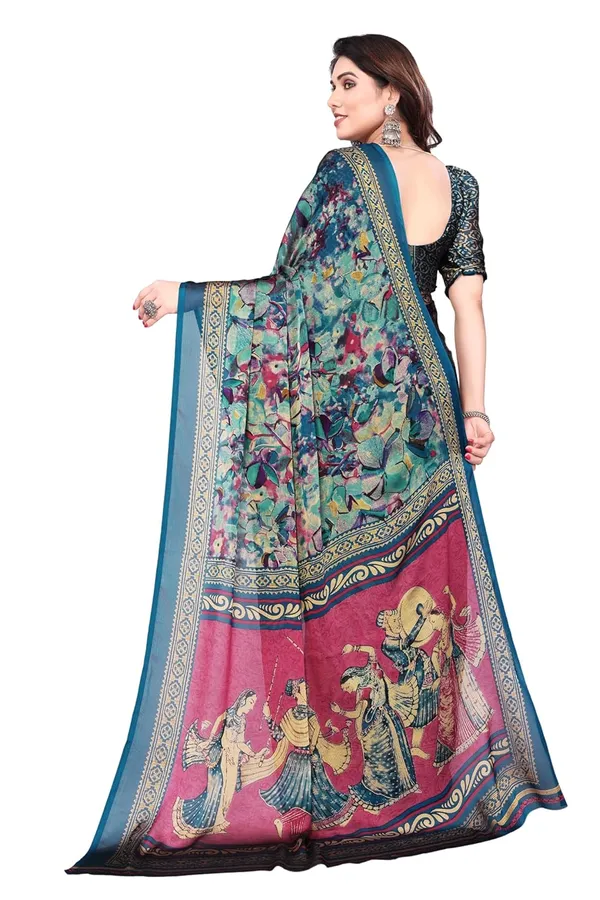 Turquoise_Chiffon_Printed_Chiffon_Saree_For_Women