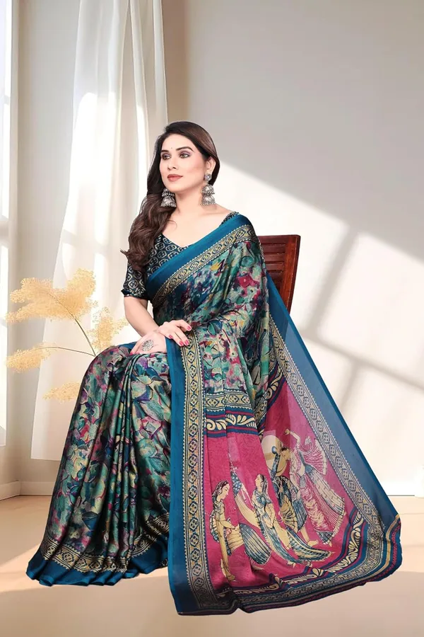 Turquoise_Chiffon_Printed_Chiffon_Saree_For_Women