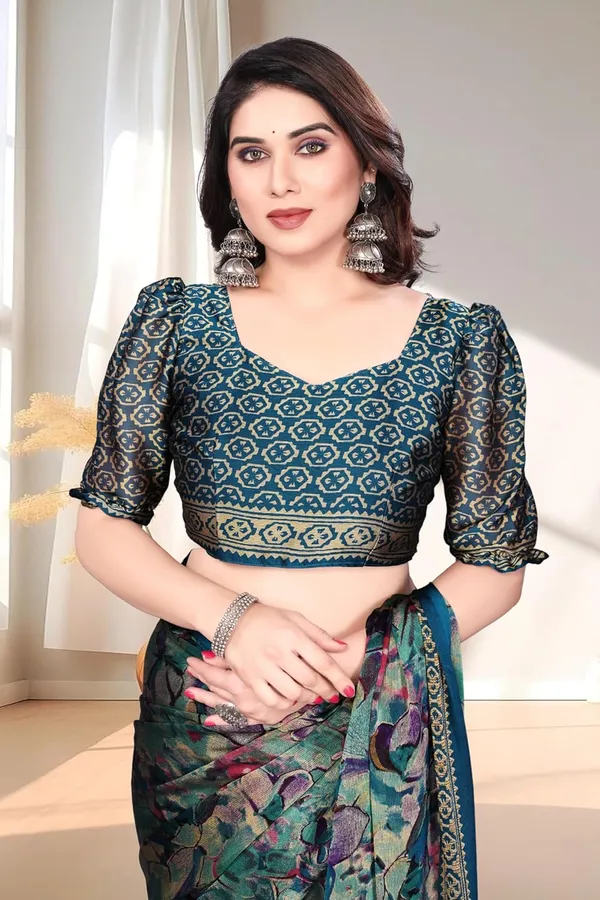 Turquoise_Chiffon_Printed_Chiffon_Saree_For_Women