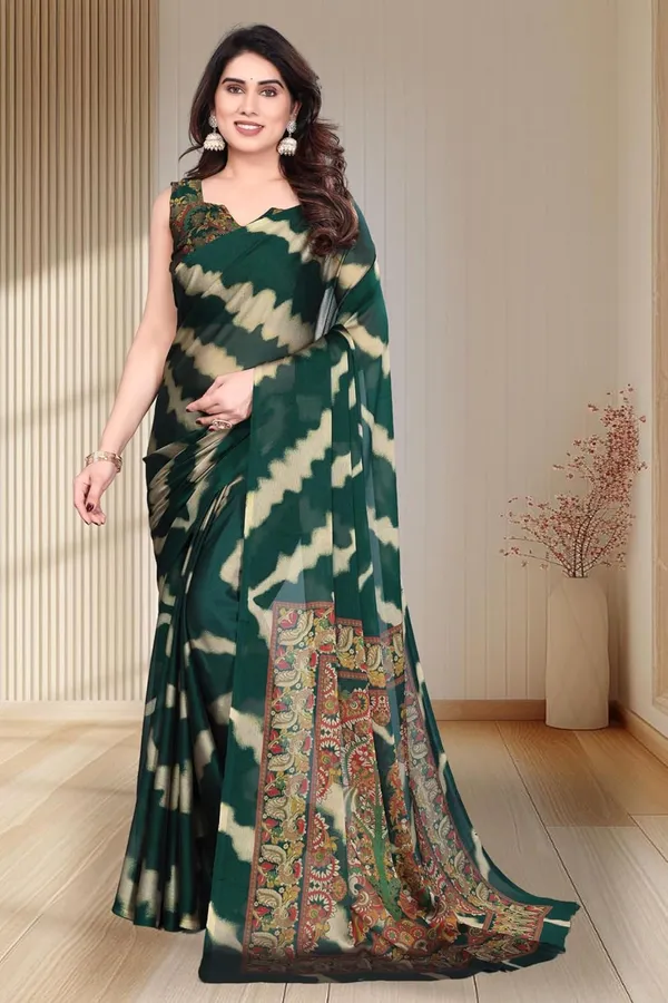Dark_Green_Polyester_Printed_Chiffon_Saree_For_Women