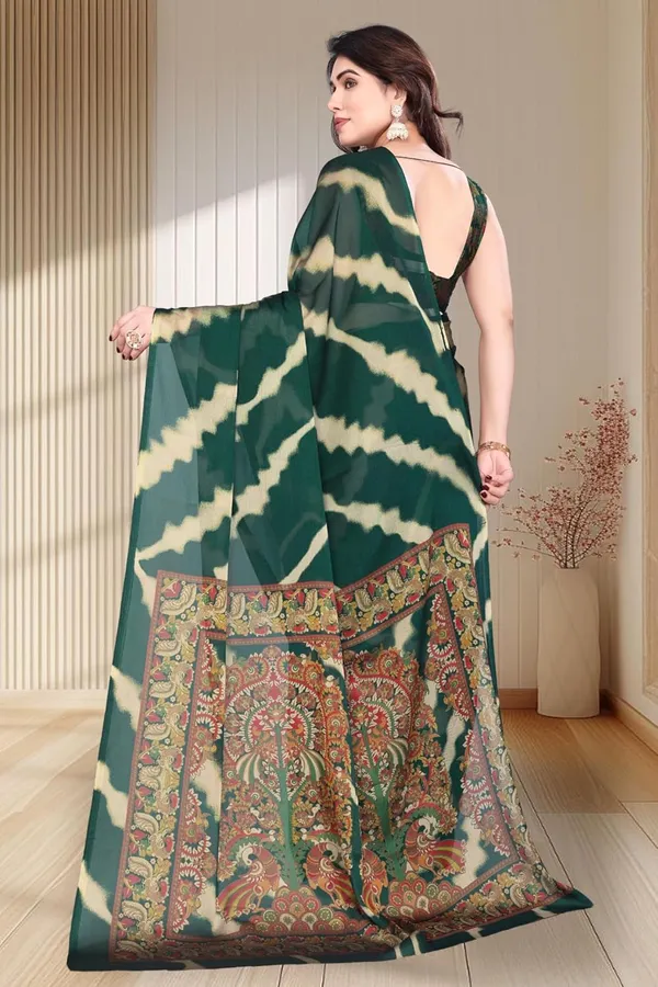 Dark_Green_Polyester_Printed_Chiffon_Saree_For_Women