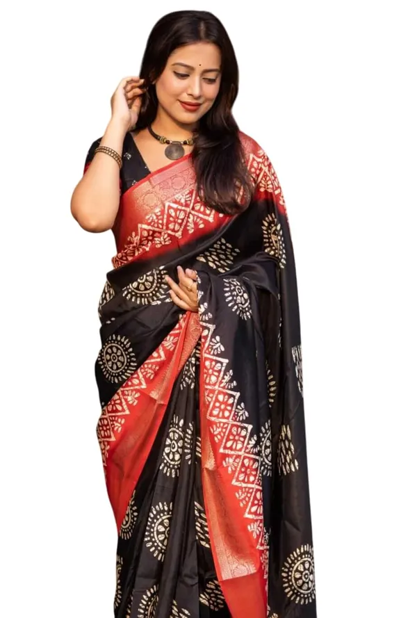 Black_Polyester_Bandhani_Dola_Silk_Saree_For_Women