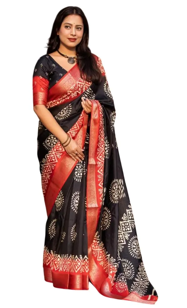 Black_Polyester_Bandhani_Dola_Silk_Saree_For_Women