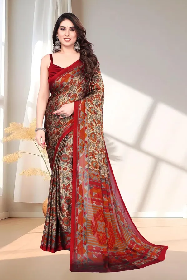 Red_Polyester_Printed_Chiffon_Saree_For_Women