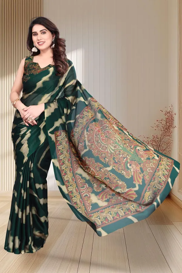Dark_Green_Chiffon_Printed_Chiffon_Saree_For_Women