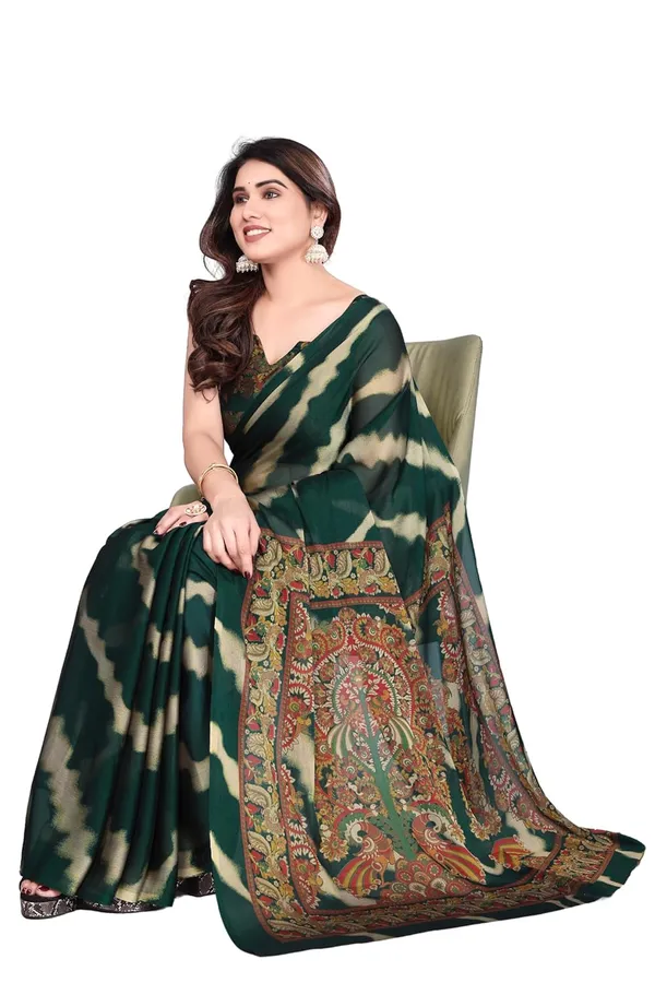 Dark_Green_Chiffon_Printed_Chiffon_Saree_For_Women