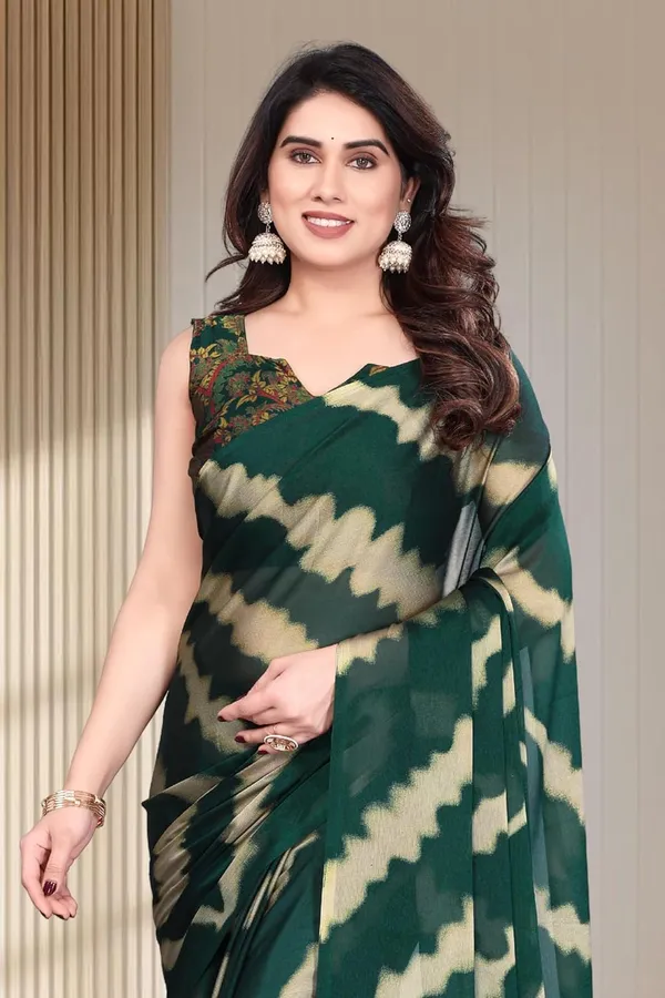 Dark_Green_Chiffon_Printed_Chiffon_Saree_For_Women