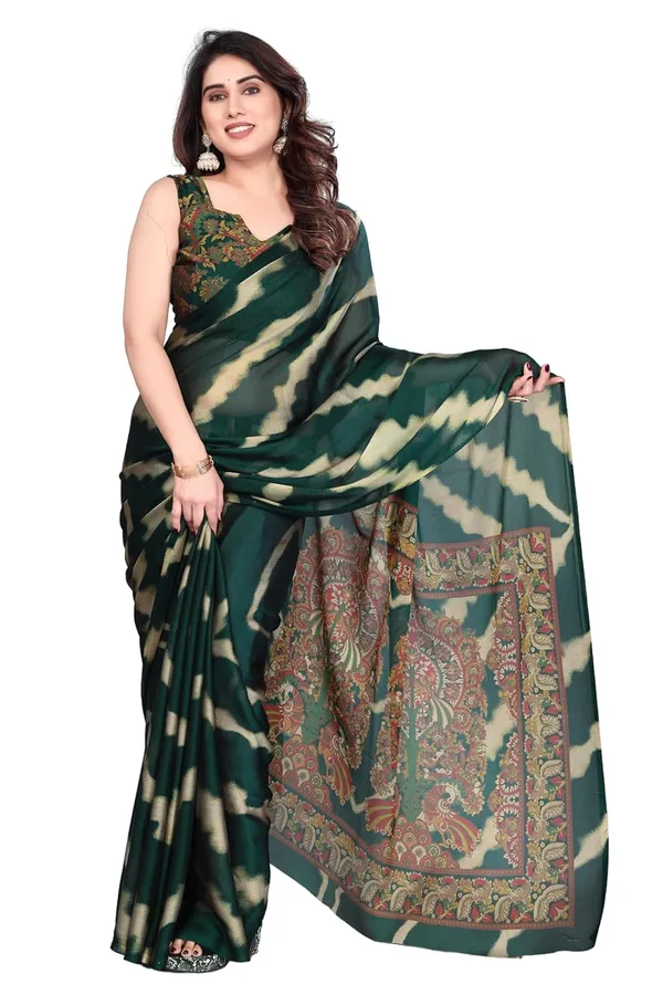 Dark_Green_Chiffon_Printed_Chiffon_Saree_For_Women