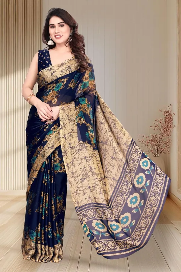 Dark_Blue_Polyester_Printed_Chiffon_Saree_For_Women