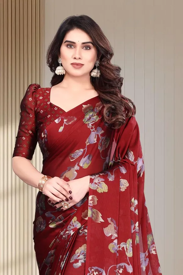 Maroon_Chiffon_Printed_Chiffon_Saree_For_Women