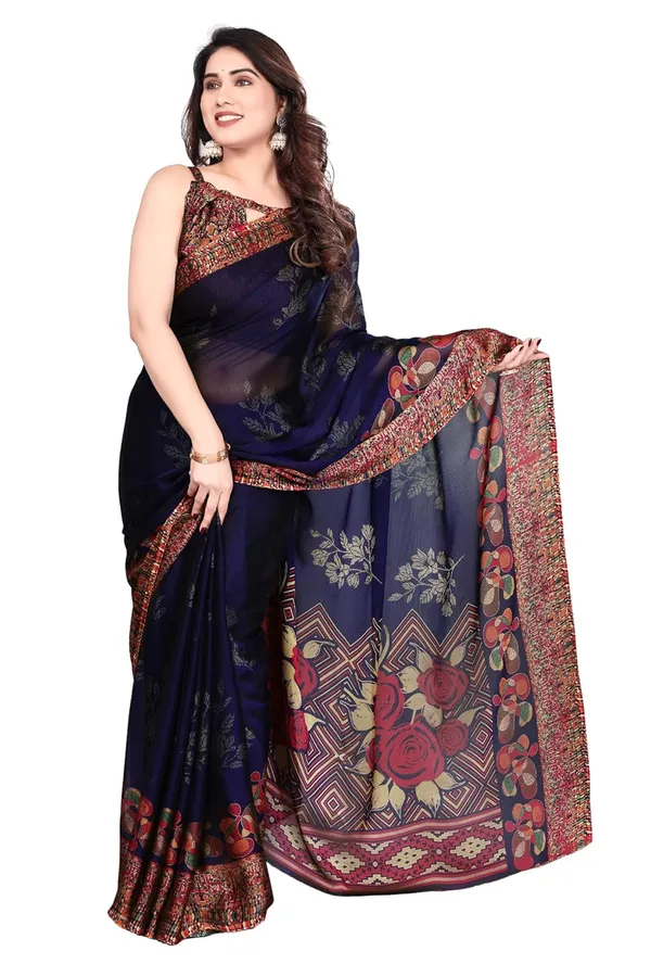 Navy_Blue_Chiffon_Printed_Saree_For_Women