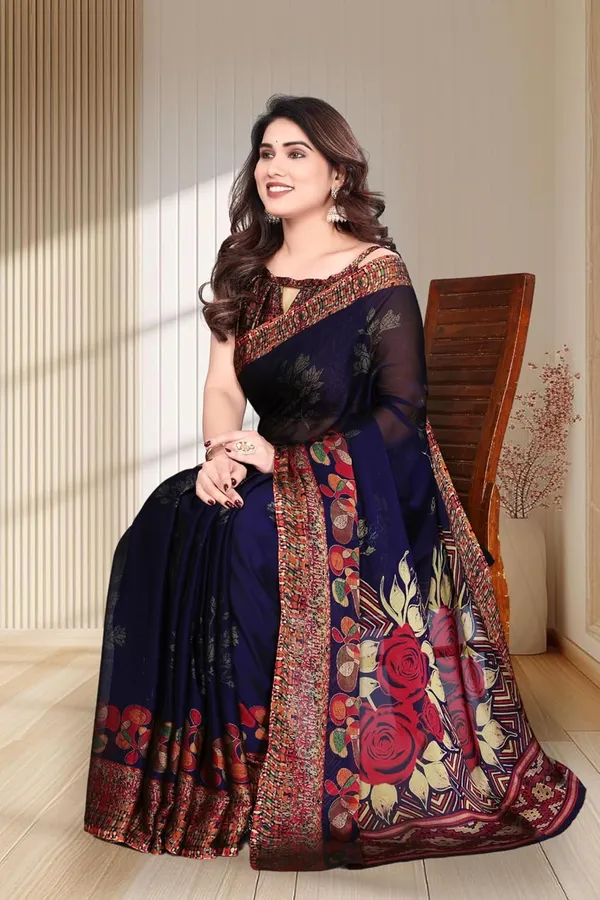Navy_Blue_Chiffon_Printed_Saree_For_Women