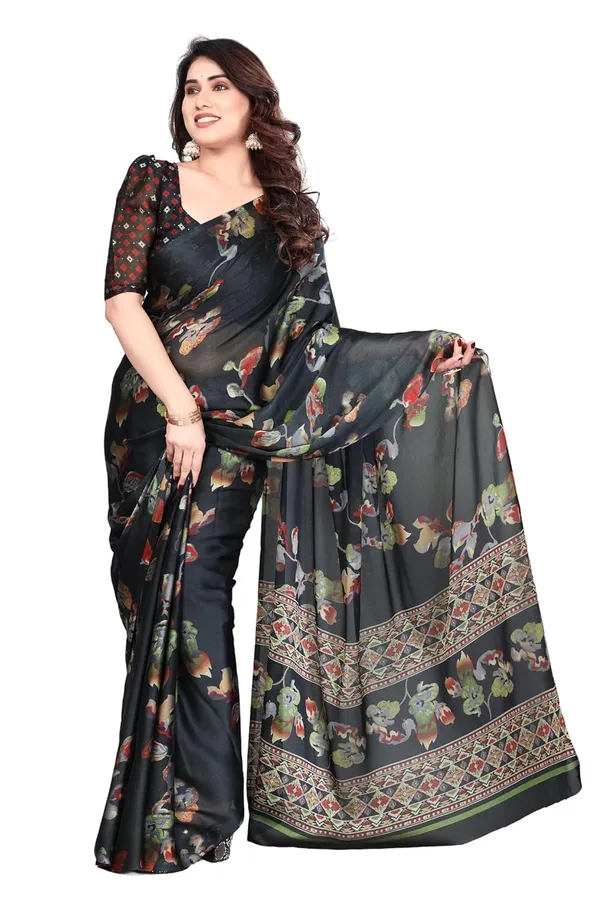 Black_Chiffon_Printed_Dola_Silk_Saree_For_Women