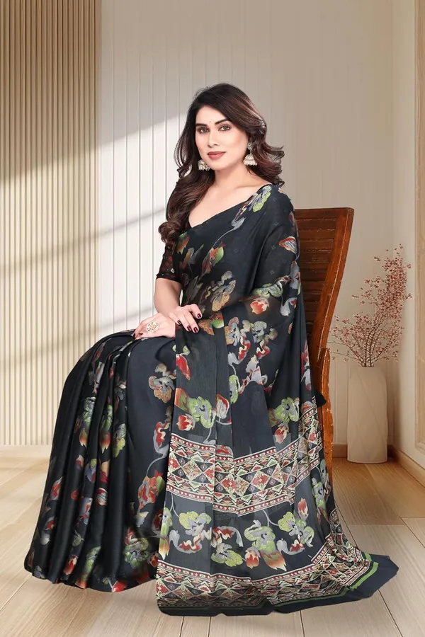 Black_Chiffon_Printed_Dola_Silk_Saree_For_Women