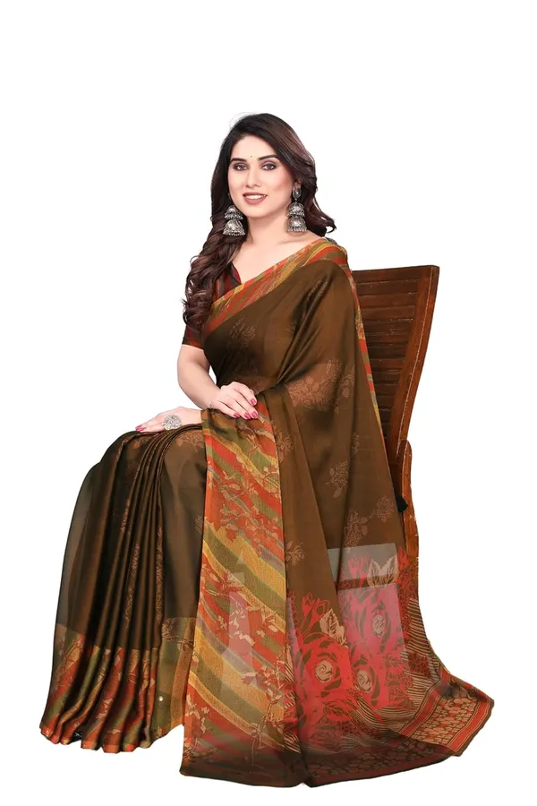 Brown_Polyester_Printed_Chiffon_Saree_For_Women