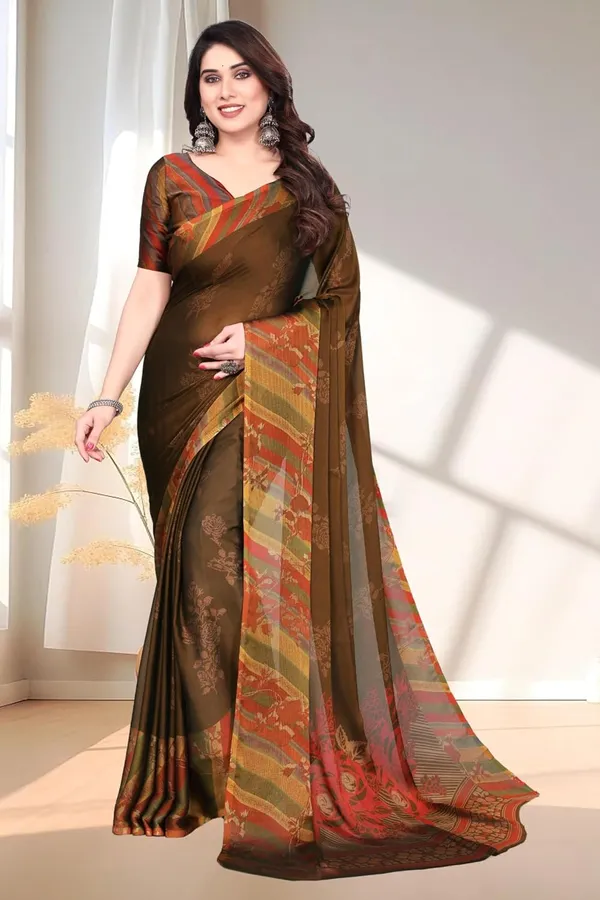 Brown_Polyester_Printed_Chiffon_Saree_For_Women