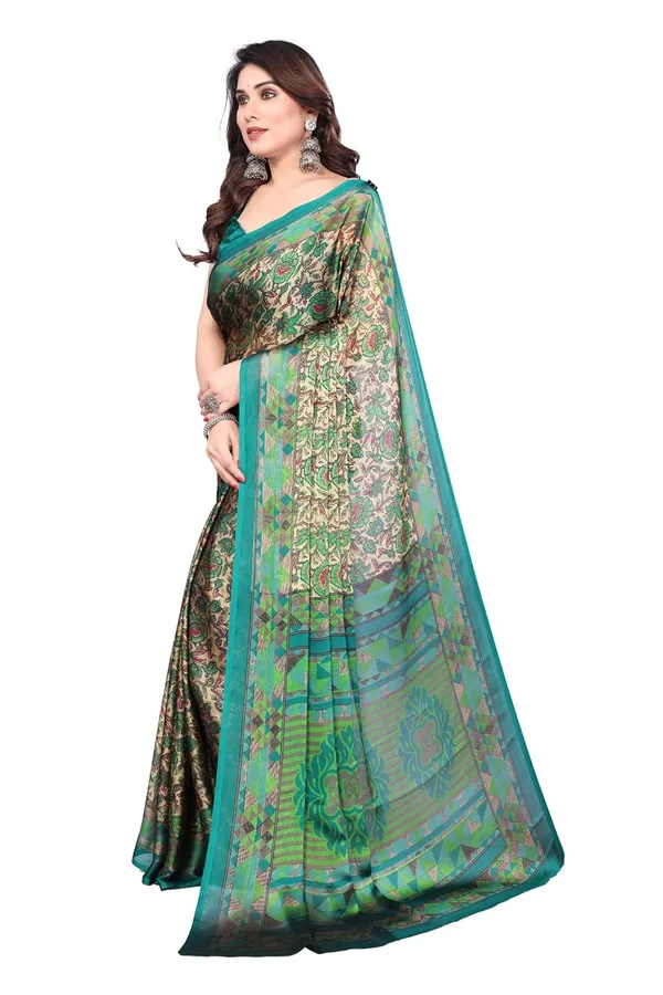 Green_Polyester_Chiffon_Georgette_Saree_For_Women