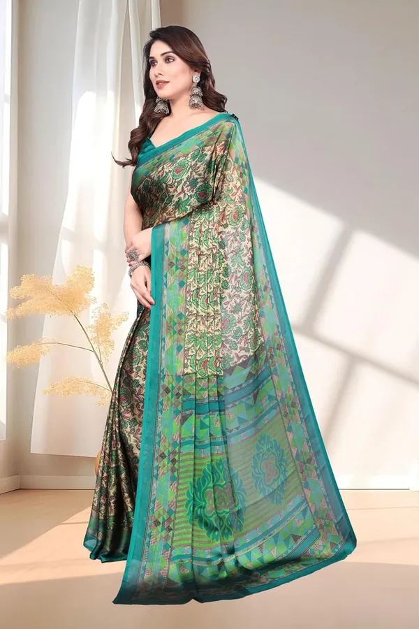 Green_Polyester_Chiffon_Georgette_Saree_For_Women