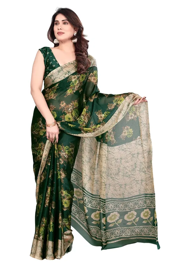 Bottle_Green_Chiffon_Printed_Chiffon_Saree_For_Women