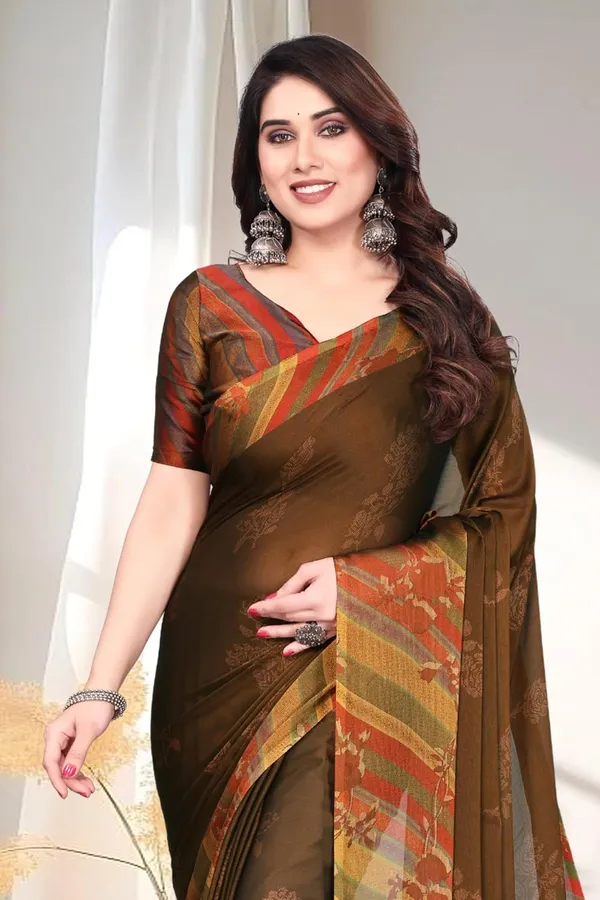 Brown_Polyester_Chiffon_Georgette_Saree_For_Women