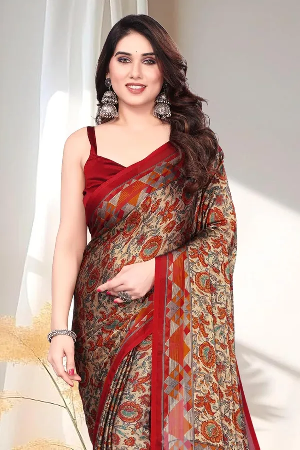 Red_Polyester_Chiffon_Georgette_Saree_For_Women