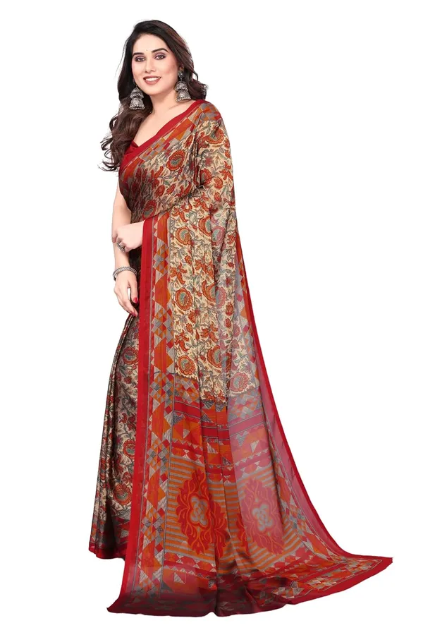 Red_Polyester_Chiffon_Georgette_Saree_For_Women