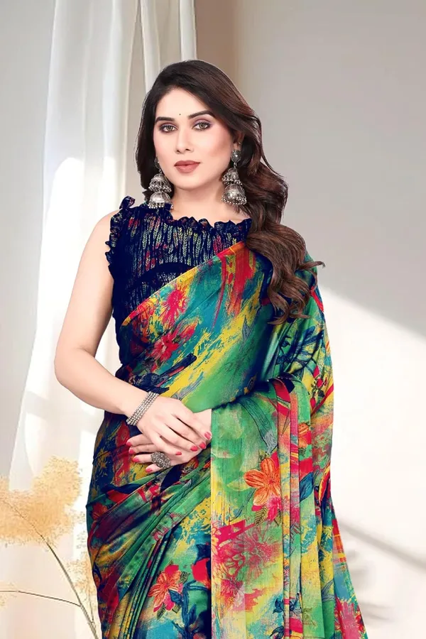 Blue_Polyester_Printed_Chiffon_Saree_For_Women