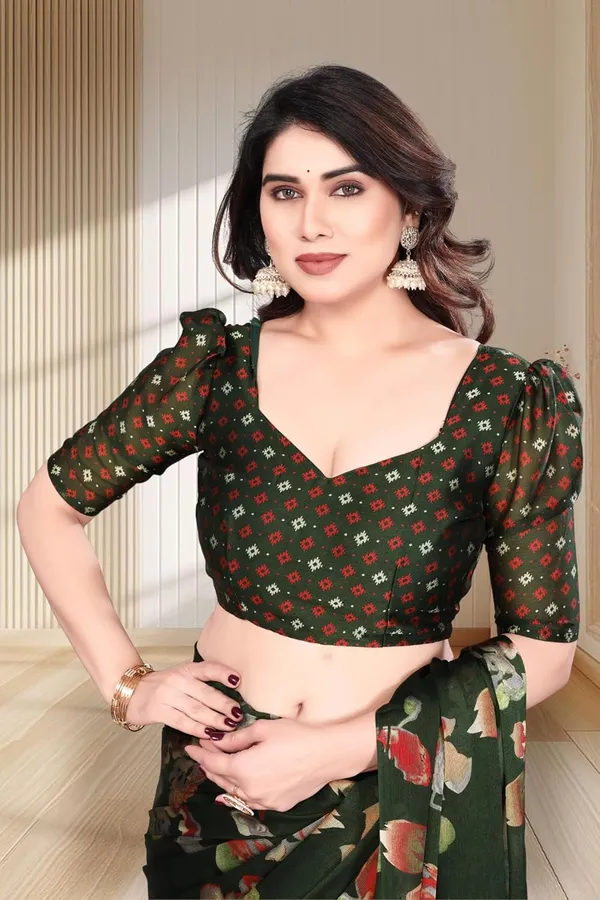 Green_Polyester_Chiffon_Georgette_Saree_For_Women