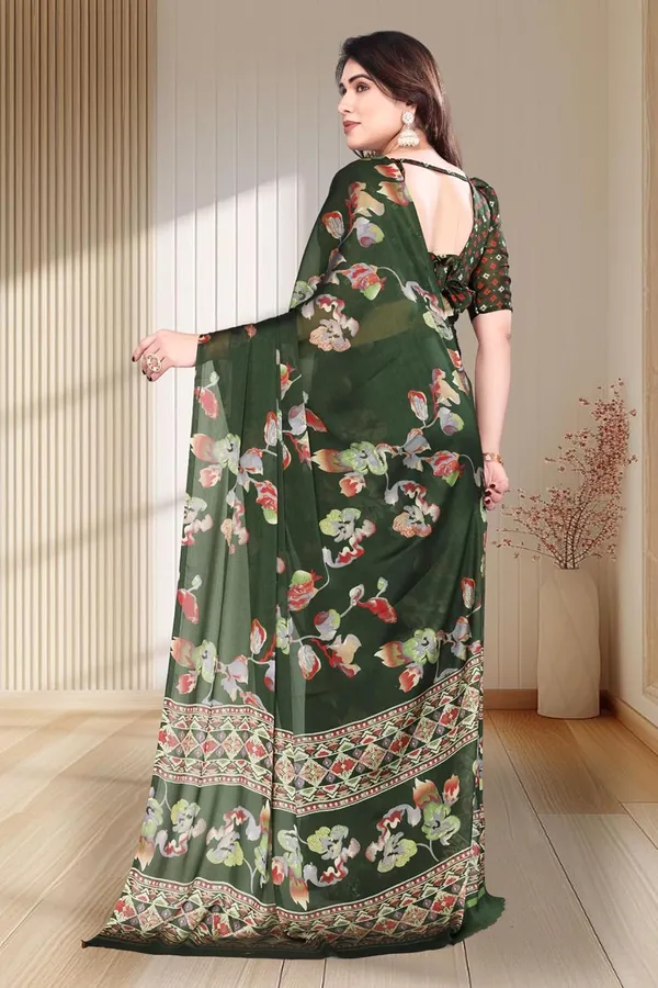 Green_Polyester_Chiffon_Georgette_Saree_For_Women